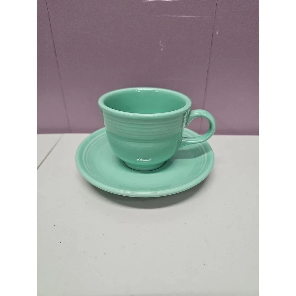 Fiesta Ware SEA MIST Green Tea Cup & Saucer Set Retired Color Homer Laughlin USA